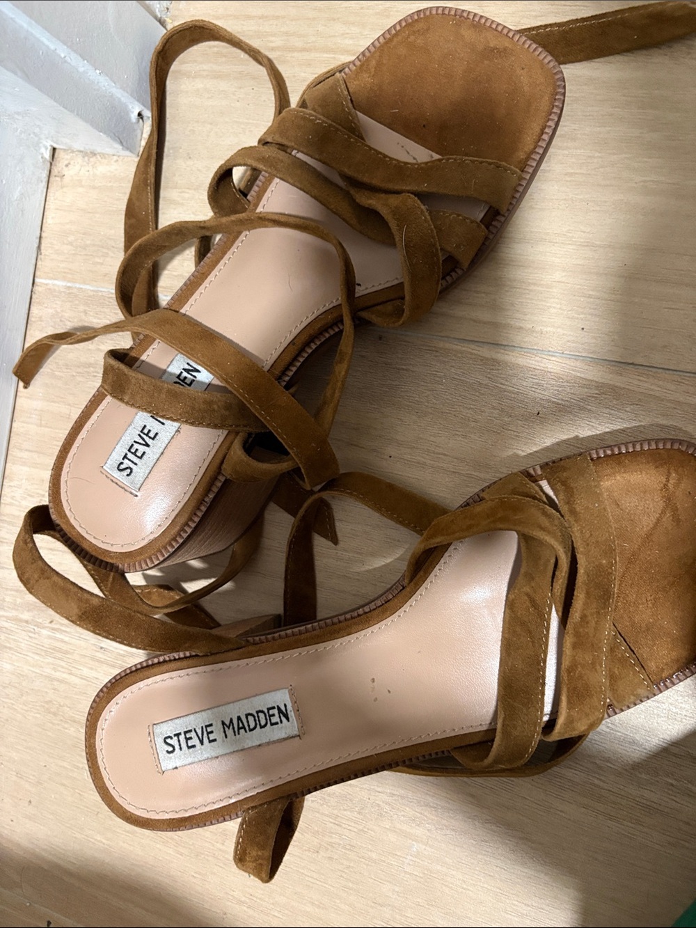 Steve Madden Tan Suede Lace-Up Heeled Sandals